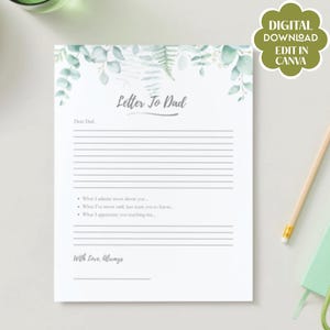Carta editable para papá: recuerdo imprimible del Día del Padre, nota de agradecimiento personalizable, regalo digital de agradecimiento para padrastro o mentor.