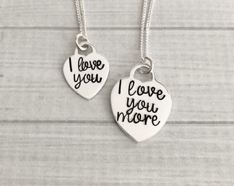 Mother Daughter Necklace Set, I Love You More, Mother Daughter Jewelry, Silver Heart Jewelry, Back to School Gift, Going Away to School Gift