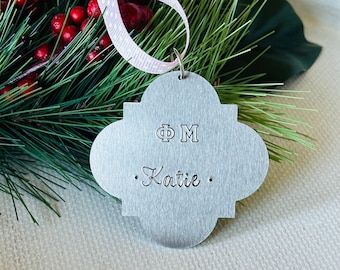 Phi Mu Ornament, Quatrefoil Ornament, Phi Mu Initiation Gift, Phi Mu Sorority Gift, Phi Mu Keepsake, Phi Mu Graduation Gift