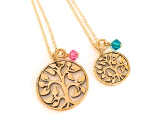 Mother Daughter Necklace Set, Family Tree Necklace, Gold Birthstone Jewelry, Family Tree of Life Jewelry, Mother's Day Jewelry