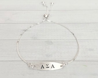 Alpha Sigma Alpha Bracelet - Alpha Sigma Alpha Jewelry -  Sorority Bracelet - Adjustable Bolo Bracelet - Sorority Jewelry Big Little Gift