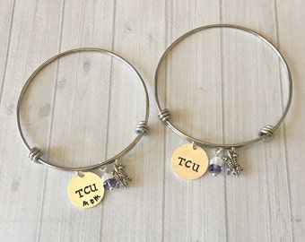 TCU Bracelet, TCU Mom Bracelet, Horned Frog Jewelry, TCU Jewelry, Texas Christian University