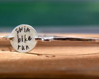 Triathlon Bracelet - Swim Bike Run Runner's Jewelry Marathon Bracelet Tri Jewelry Triathlon Gift Sterling Silver Bangle Bracelet