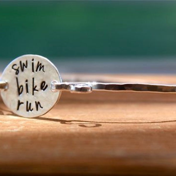 Triathlon Bracelet - Swim Bike Run Runner's Jewelry Marathon Bracelet Tri Jewelry Triathlon Gift Sterling Silver Bangle Bracelet