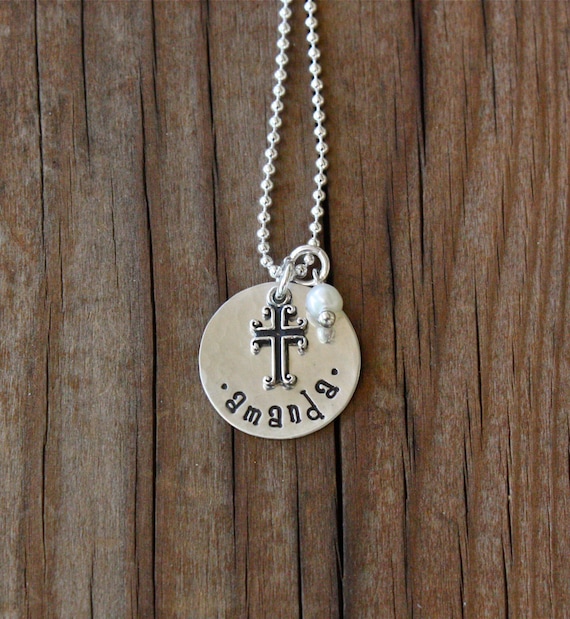 First Communion Necklace Personalized Cross Necklace 1st