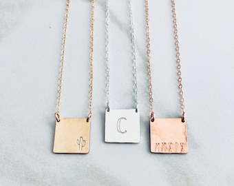 Square Necklace, Personalized Necklace, Modern Necklace, Sterling Silver, 14k Gold Fill, Rose Gold, Initial Necklace, Minimalist Necklace