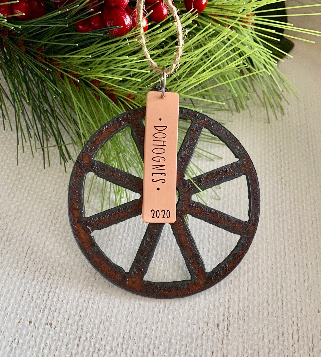 Wagon Wheel Ornament, Wheel Ornament, Personalized Wagon Wheel Keepsake