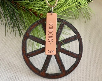 Wagon Wheel Ornament, Wheel Ornament, Personalized Wagon Wheel Keepsake, Family Ornament, Keepsake Ornament, 2023 Christmas Ornament