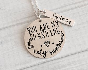 You Are My Sunshine Necklace, Mommy Necklace, Grandma Necklace, Hand Stamped Jewelry, Mother's Day Gift, Mother's Day Necklace