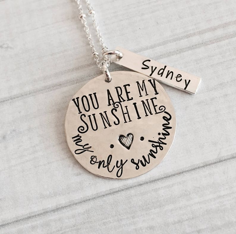 You Are My Sunshine Necklace, Mommy Necklace, Grandma Necklace, Hand Stamped Jewelry, Mother's Day Gift, Mother's Day Necklace image 1