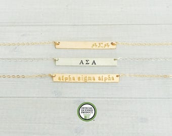 ALPHA SIGMA ALPHA Necklace - Alpha Sigma Alpha Jewelry - Sorority Bar Necklace - Sorority Jewelry - Sorority Necklace - Big Sis Little Sis