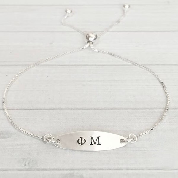 Phi Mu Bracelet - Phi Mu Jewelry - Ajustable Bolo Bracelet - Adjustable Sorority Bracelet - Big Little Gift - Sorority Graduation Gift