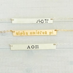 ALPHA OMICRON PI Necklace - Alpha Omicron Pi Jewelry - AOPi Necklace - Sorority Bar Necklace - Sorority Jewelry - Big Little Jewelry