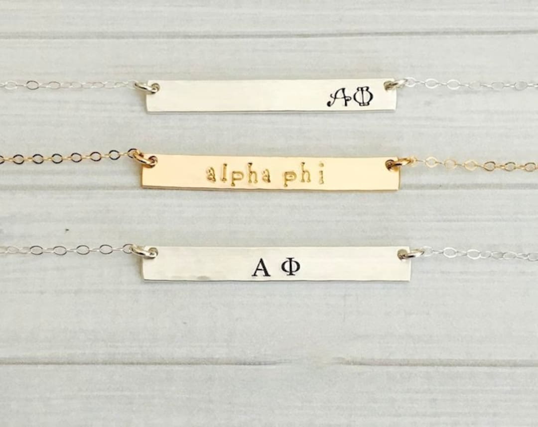 ALPHA PHI Necklace Alpha Phi Jewelry Sorority Bar Necklace Etsy