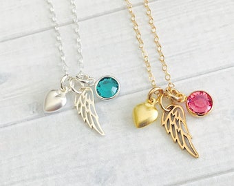 Memorial Necklace, Angel Wing Necklace, Angel Wing Jewelry, Remembrance Necklace, Memorial Jewelry, Sympathy Gift, Birthstone Jewelry