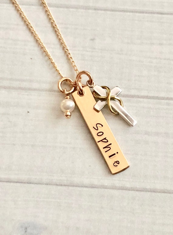Gold first communion best sale necklace