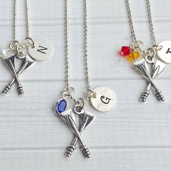 Crew Necklace, Crew Jewelry, Rowing Jewelry, Sterling Silver Oars, Personalized Crew Necklace, Crew Jewelry, Crew Team Gift