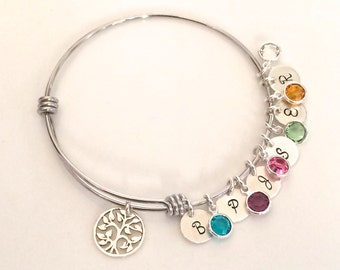 Birthstone Bracelet, Silver Mother's Bracelet, Family Tree Jewelry, Mother's Day Gift, Mother's Day Bracelet