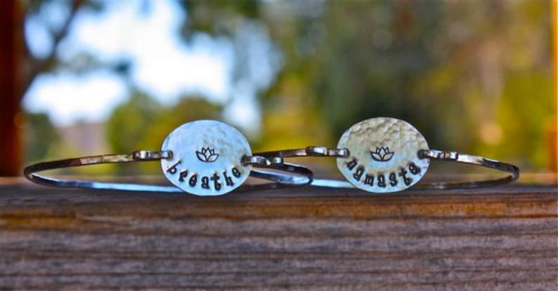 Namaste Bracelet Sterling Silver Bangle Bracelet, Yoga Jewelry, Zen, Meditation Jewelry image 2