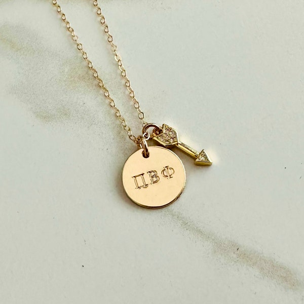 Pi Beta Phi Necklace, Pi Beta Phi Jewelry, Pi Phi Arrow Jewelry, Sorority Initiation Gift, Big Sis Little Sis Gift, Big Little Jewelry