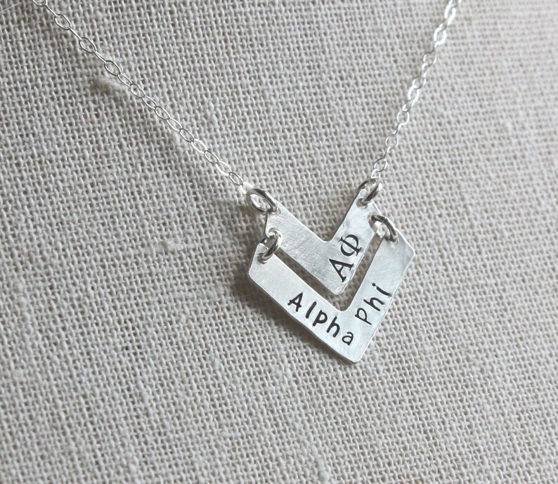 Alpha Phi Necklace Alpha Phi Chevron Necklace Sterling Silver Chevron Sorority Jewelry Gold Sorority Jewelry Greek Jewelry Big Sis Lil Sis image 1