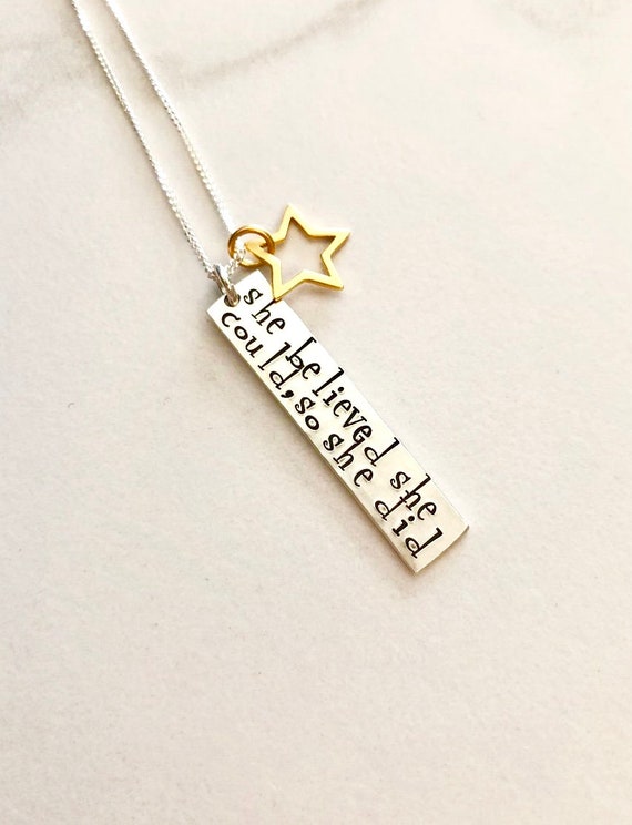 She Believed She Could Necklace Inspirational Jewelry Graduation