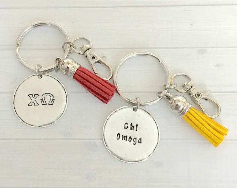 Chi Omega Key Chain, Sorority Key Chain, Tassel Key Chain, Personalized Sorority Key Chain, Sorority Rush Gift, Big Little Gift image 1