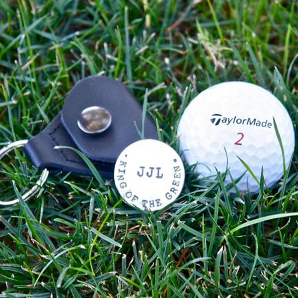 Golf Ball Marker und Ledertasche, Sterling Silber, Golf Geschenk, Trauzeugen Geschenke, Golf Geschenk für Papa, Golf Geschenk für Opa, Vatertagsgeschenk