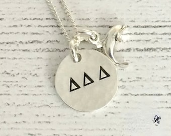 Delta Delta Delta Necklace, Delta Delta Delta Jewelry, Dolphin Necklace, Tri Delta Sorority Jewelry Sorority Necklace, Sorority Bid Day Gift
