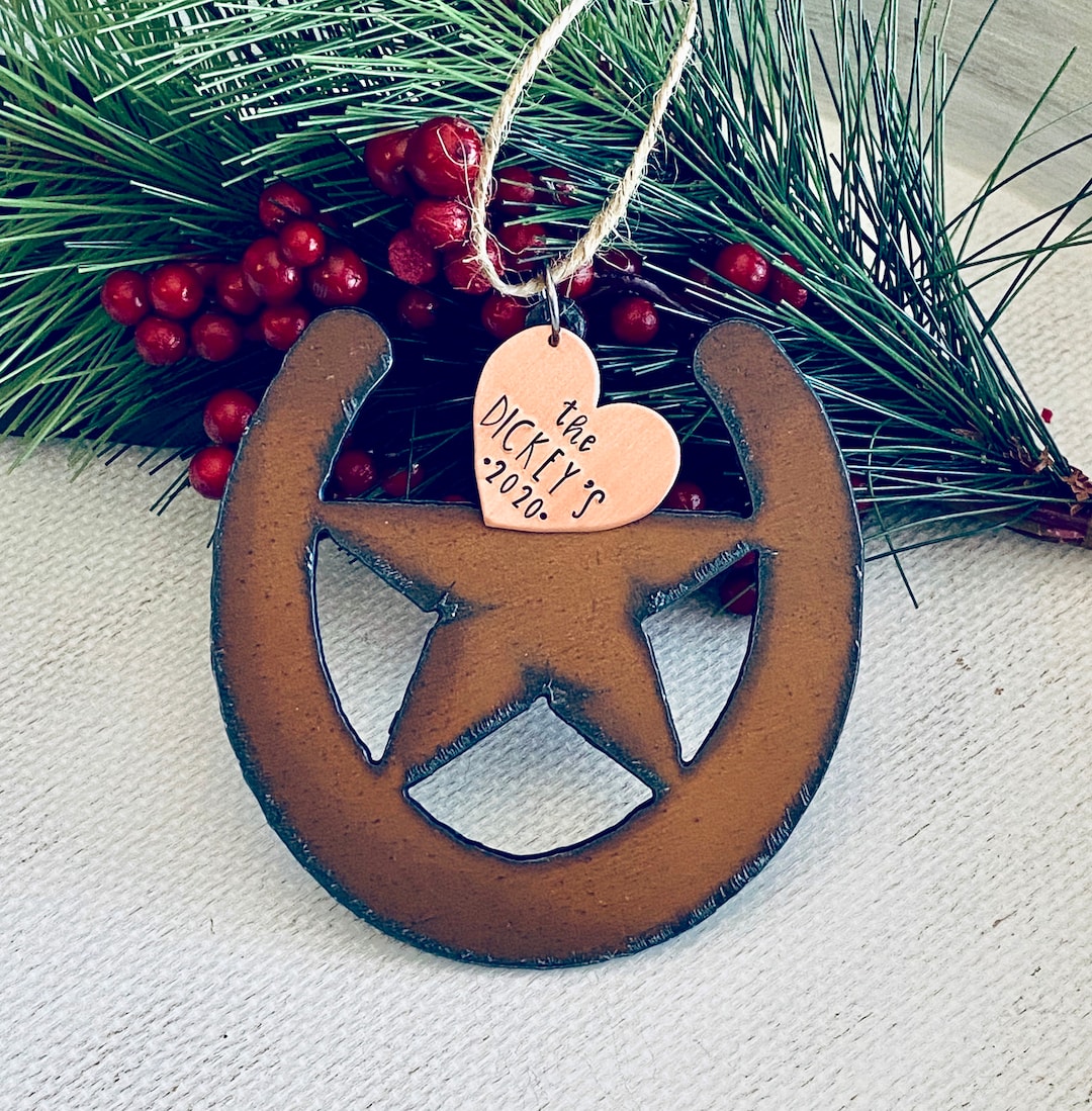 Horseshoe Ornament, Horseshoe Star Ornament, Personalized Horseshoe