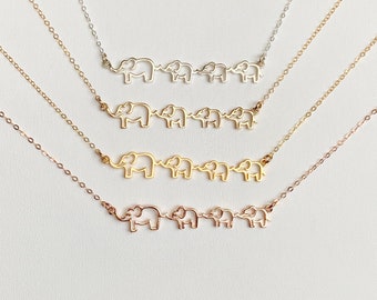 Mama and Baby Elephant Necklace, Mom and Baby Elephant Necklace, 4 Elephant Necklace, New Mom Gift, Mother's Day Gift, Mother's Day Jewelry