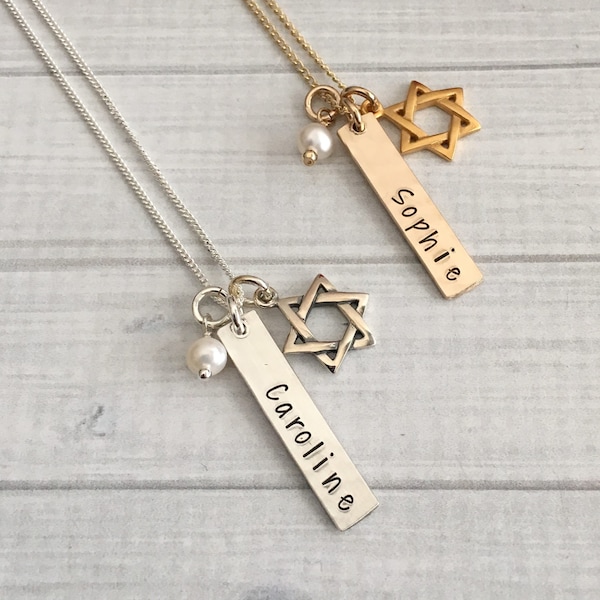 Bat Mitzvah Necklace, Bat Mitzvah Gift, Bat Mitzvah Jewelry, Bat Mitzvah Charm Necklace, Star of David Necklace, Hanukkah Gift