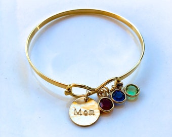 Mom Bracelet, Infinity Bracelet, Infinity Bangle Bracelet, Birthstone Bracelet, Mother's Day Gift, Personalized Mom Bracelet