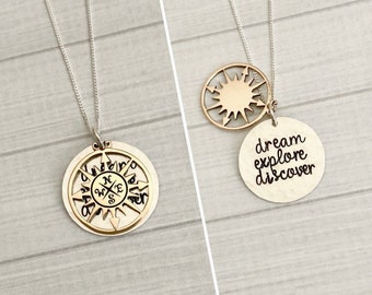2026 Graduation Necklace, Dream Explore Discover, Graduation Gift, Inspirational Gift, Hidden Message Necklace Class of 2026 Compass Jewelry