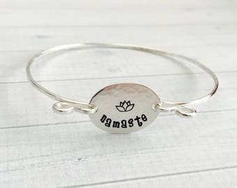 Namaste Bracelet - Sterling Silver Bangle Bracelet, Yoga Jewelry, Zen, Meditation Jewelry