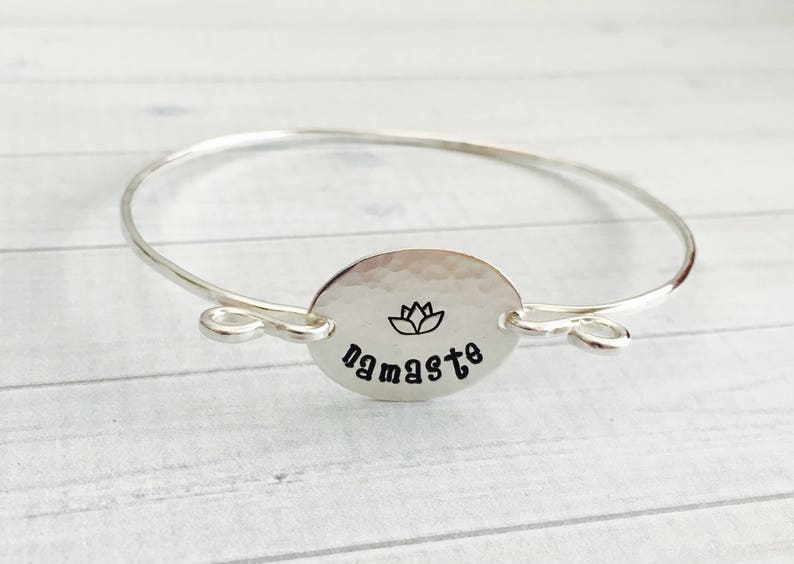 Namaste Bracelet Sterling Silver Bangle Bracelet, Yoga Jewelry, Zen, Meditation Jewelry image 1