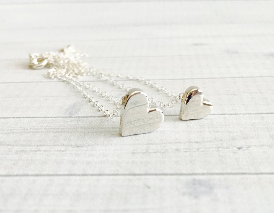 Mutter Tochter Halskette Set – Silberne Herz-Anhänger, Verstellbar, Aus Edelstahl, Geschenk Für Mama & Kind