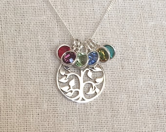 Birthstone Necklace, Family Tree Necklace, Mother's Necklace, Sterling Silver Necklace, Mother's Day Gift, Mother's Day Necklace