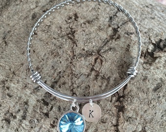Aquamarine Birthstone Bracelet, Aquamarine Birthstone Jewelry, Birthstone Bangle Bracelet, March Birthstone Jewelry