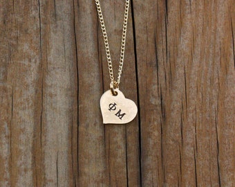 Phi Mu Necklace - Phi Mu Jewelry - Gold Heart Necklace - Sorority Jewelry - Sorority Necklace - ]Big Little Gift - Sorority Graduation Gift