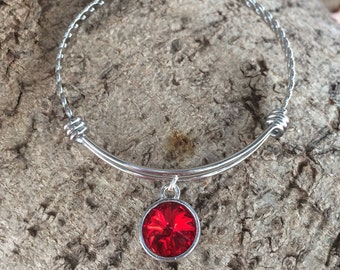 July Birthstone Bracelet - July Birthstone Jewelry - Birthstone Bangle Bracelet - Ruby Birthstone - Siam Birthstone - Mother's Day Gift