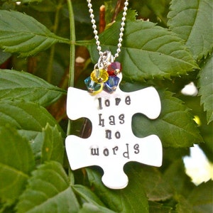 Autism Necklace, Autism Puzzle Necklace, love has no words, Autism Awareness Jewelry, Teacher Jewelry, Teacher Gift
