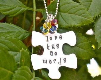 Puzzle Piece Necklace, Autism Necklace, love has no words, Autism Jewelry, Autism Awareness Jewelry, Special Needs Teacher Gift