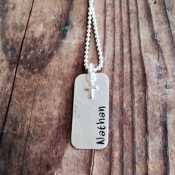 Personalized Dog Tag Necklace, Mini Dog Tag Necklace, Christian Necklace, Cross Jewelry, Man Cross Necklace, Father's Day Gift