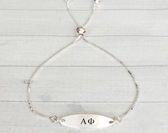 Alpha Phi Bracelet - Alpha Phi Jewelry - Alpha Phi Sorority Bracelet - Adjustable Bolo Bracelet - Big Sis Little Sis Gift