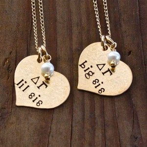 Sorority Necklace Big Little Jewelry Gold Heart Necklace Sorority Jewelry Greek Letters Sorority Graduation Gift image 2