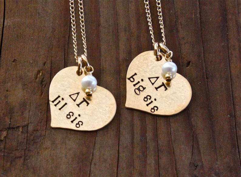 Sorority Necklace Big Little Jewelry Gold Heart Necklace Sorority Jewelry Greek Letters Sorority Graduation Gift image 2