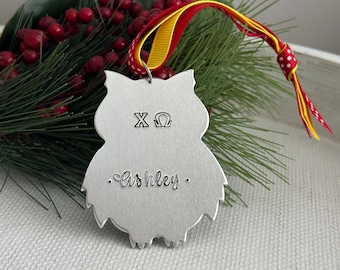 Chi Omega Ornament, Owl Ornament, Chi Omega Initiation Gift, Chi Omega Sorority Gift, Chi Omega Keepsake, Chi Omega Graduation Gift