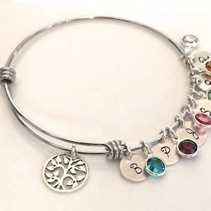 Family Tree Bracelet, Personalized Family Tree Jewelry, Silver Family Tree Bracelet, Mother&#39;s Day Jewelry, Mother&#39;s Day Gift for Grandma