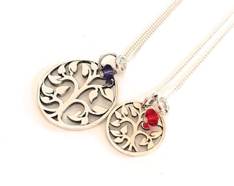 Mother Daughter Necklace Set, Personalized Family Tree Necklace, Birthstone Jewelry, Family Tree Jewelry, Mother's Day Jewelry